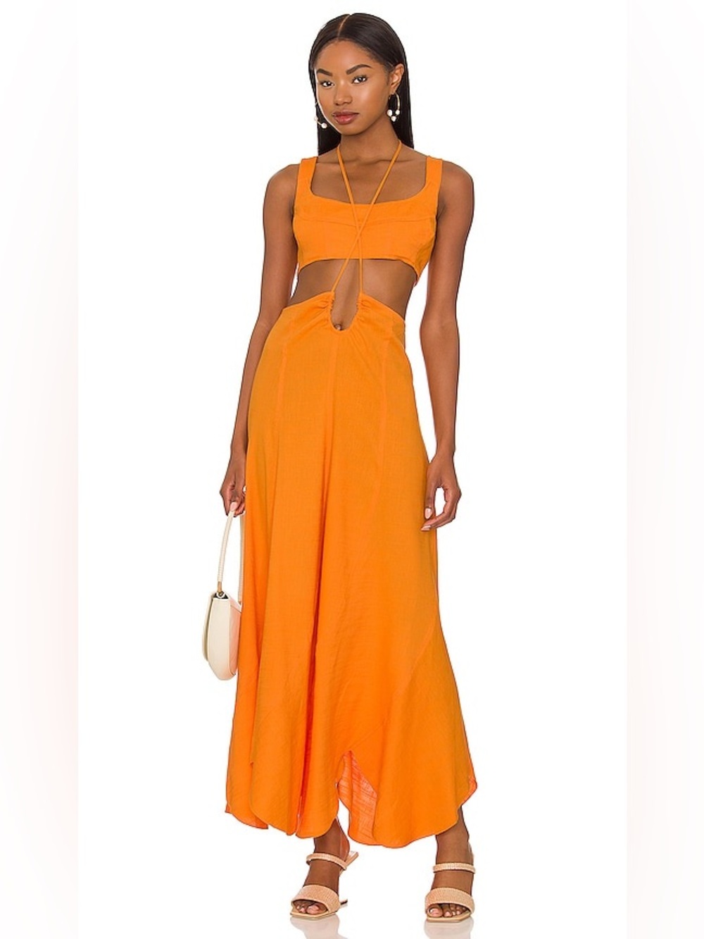 CULT GAIA Eileen Cutout Linen Maxi Dress Apricot Orange Size Medium